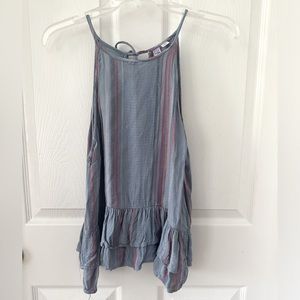 Women’s Blue Chambray Stripe Ruffle Tank